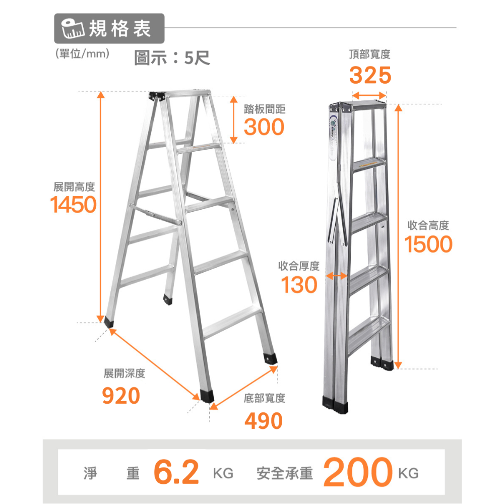 🔥免運🔥567尺【超強滿焊梯】分期附發票/加厚款承重200KG/台製大廠 超強馬椅梯 A字鋁梯 安檢梯 SGS認證-規格圖11