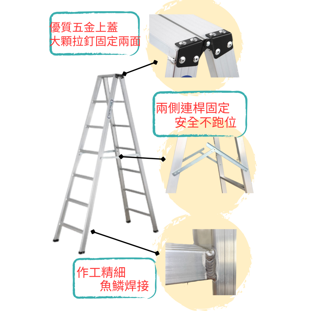 🔥免運🔥3/4尺【輕便型焊接鋁梯】國產精品/附發票/快速出貨/焊接鋁梯 承重120kg/A字梯 馬椅梯 家用-細節圖3