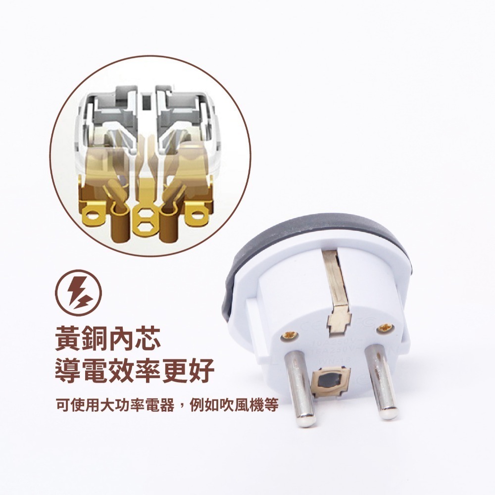 歐洲韓國轉換插頭 4.8mm純銅 可負荷高電流 多國轉圓腳 507 *產品無電壓轉換功能*-細節圖4