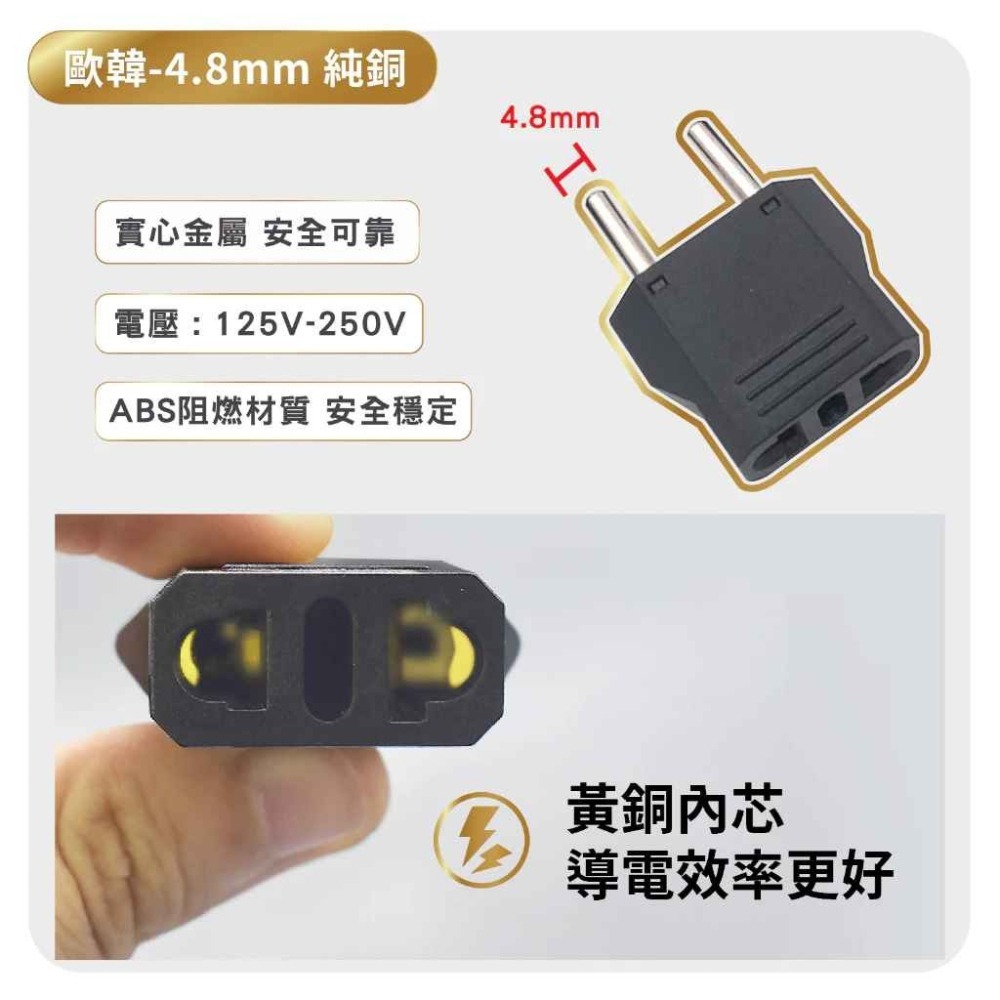 韓國、歐洲 轉接頭 大圓4.8mm轉換插頭 無變壓-細節圖8