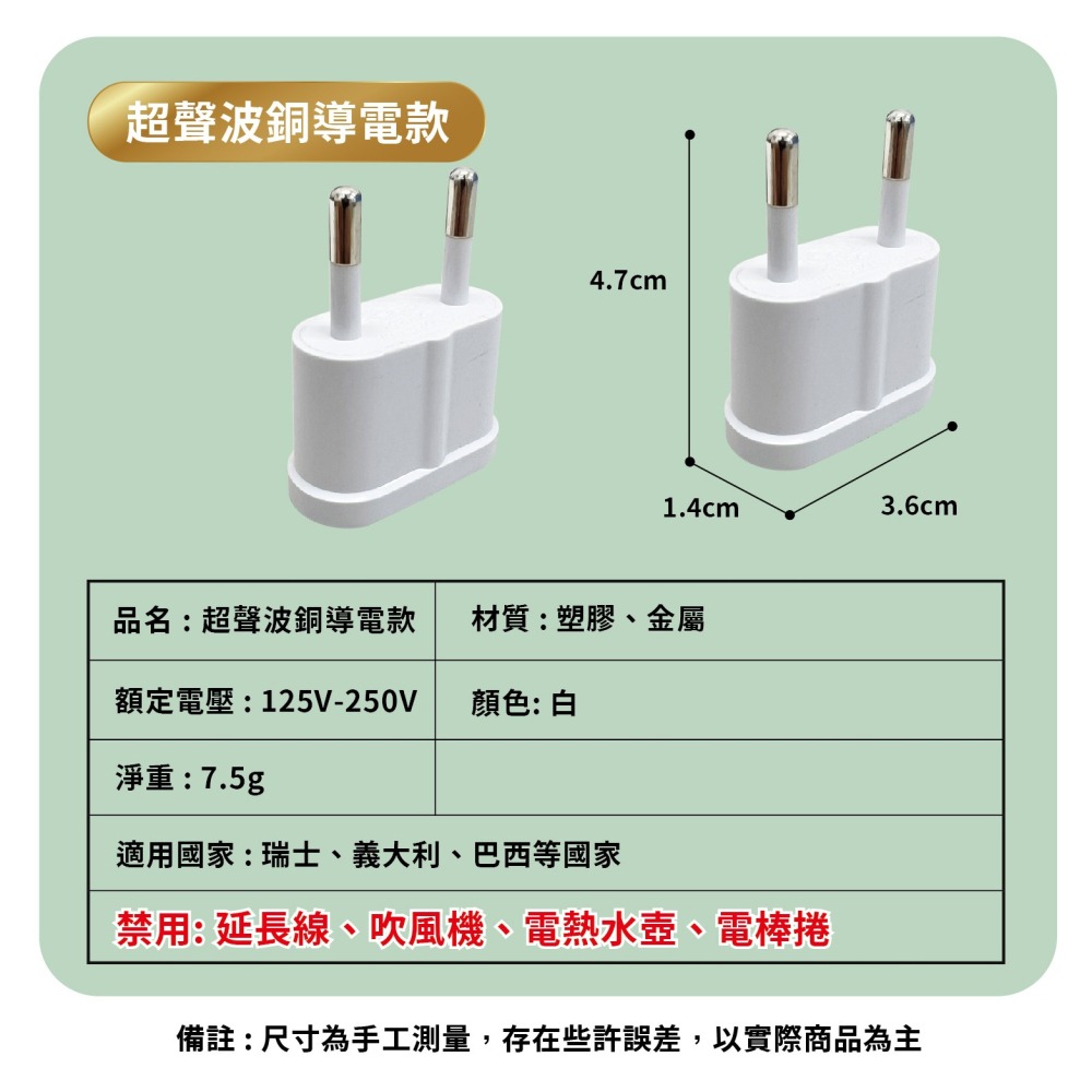 瑞士 義大利專用轉換插頭 小圓棒4.0mm 歐規 *無電壓轉換功能* 501-細節圖9