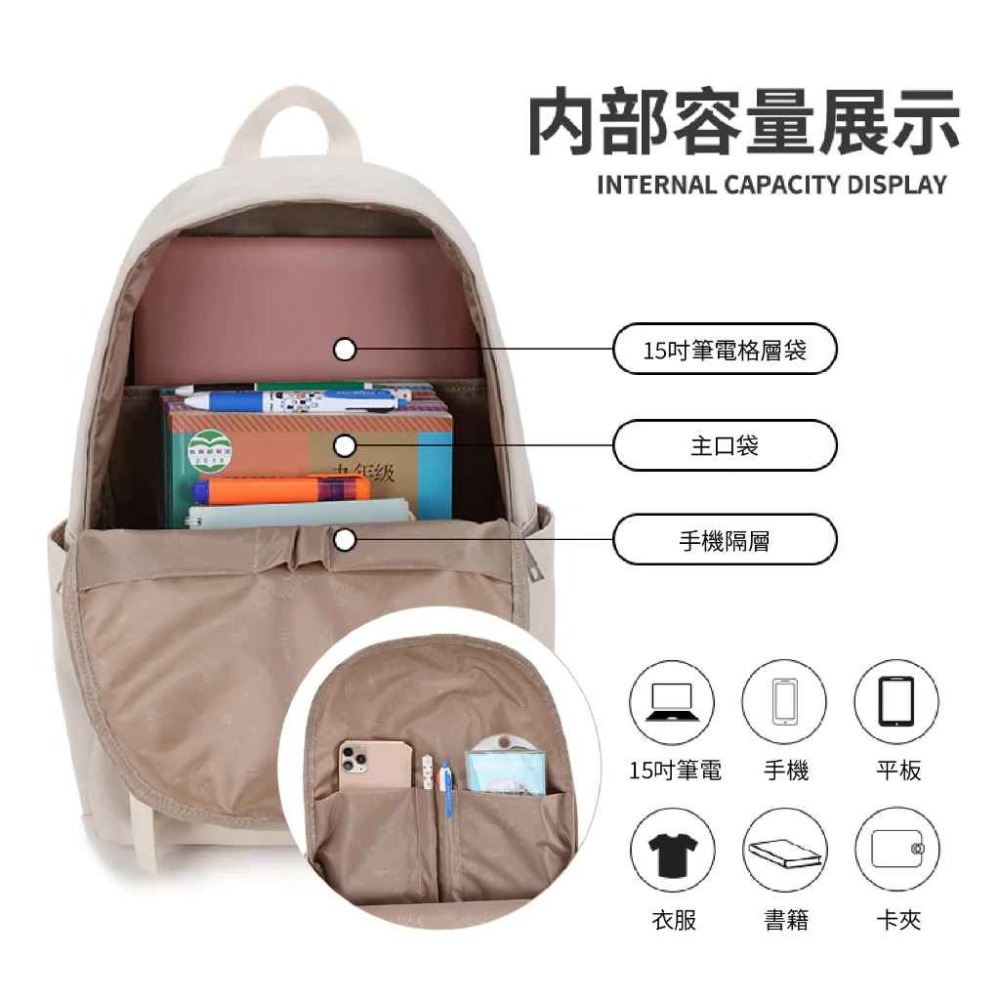 《299元起》JIAYBL 後背包 簡約素色15吋筆電包 杏色 黑色 JIA-5595 彩色世界-細節圖8