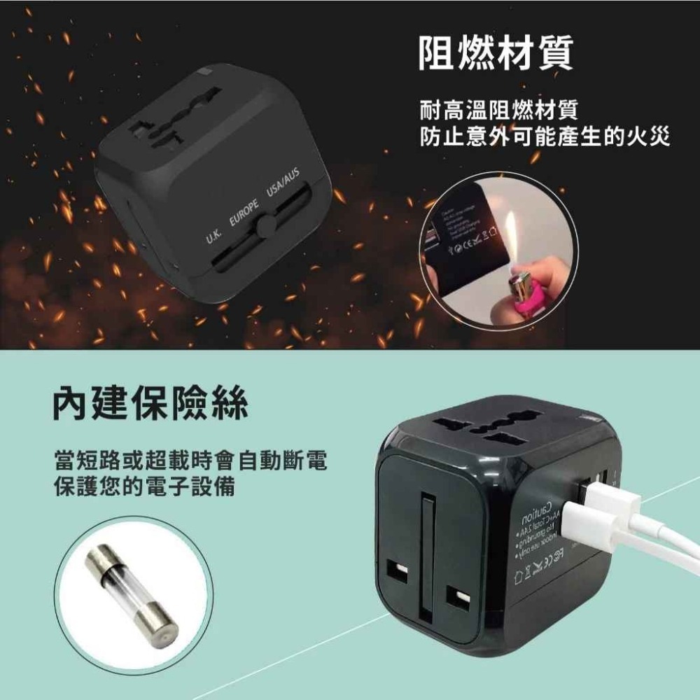 世界萬用轉接插頭 雙USB孔 Typec *無電壓轉換功能* 512-細節圖7