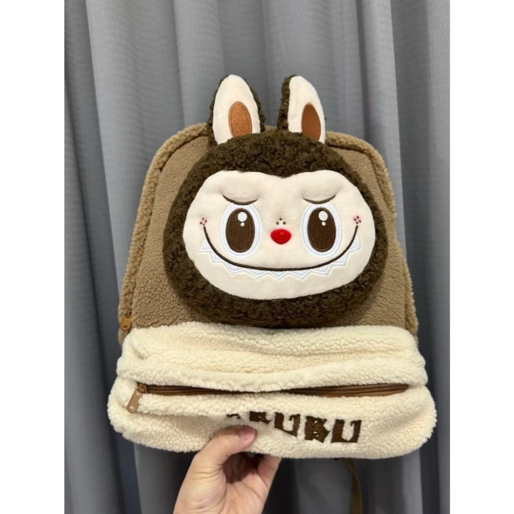 現貨 POPMART 泡泡瑪特 LABUBU大頭 羊羔絨雙肩包 拉布布後背包 棕色-細節圖6