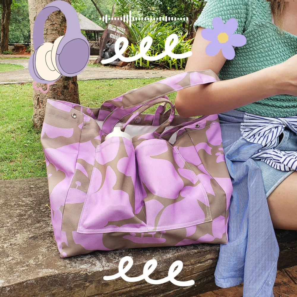 【ZAPPGIRL ×泰搶手】🇹🇭 泰國直送｜ZAPPGIRL 帆布包 雙口袋設計 可放水壺飲料杯 媽媽包 手提肩-細節圖2