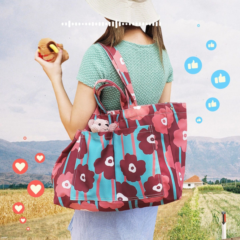 【ZAPPGIRL ×泰搶手】🇹🇭 泰國直送｜ZAPPGIRL 帆布包 雙口袋設計 可放水壺飲料杯 媽媽包 手提肩-細節圖8