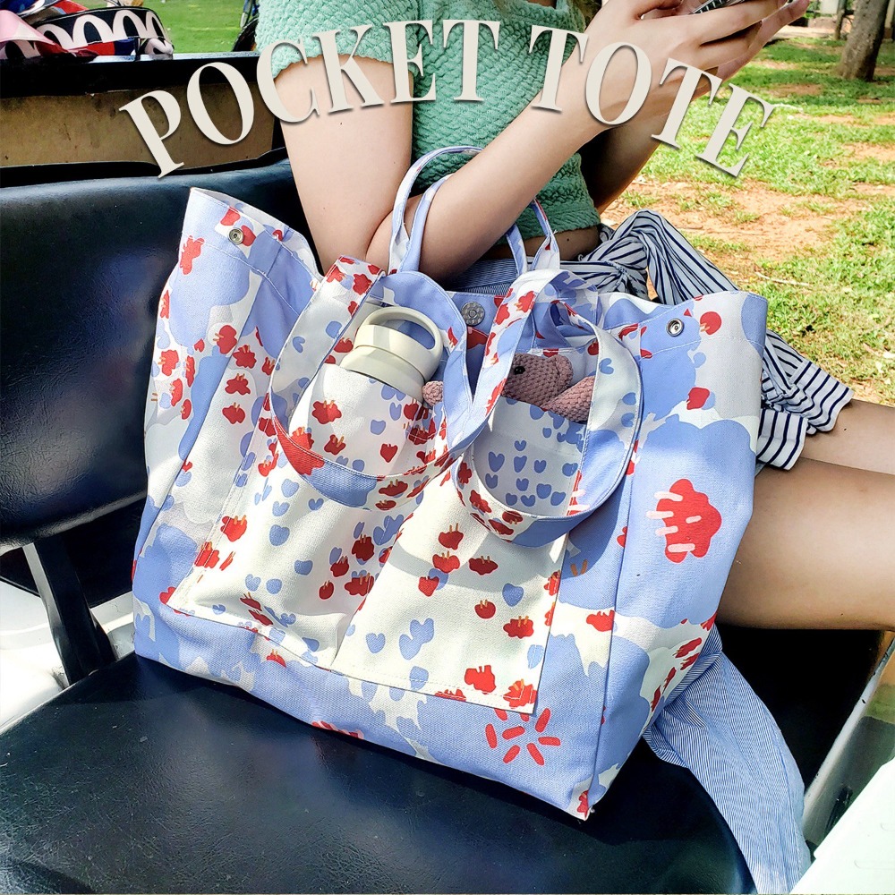 【ZAPPGIRL ×泰搶手】🇹🇭 泰國直送｜ZAPPGIRL 帆布包 雙口袋設計 可放水壺飲料杯 媽媽包 手提肩-規格圖11