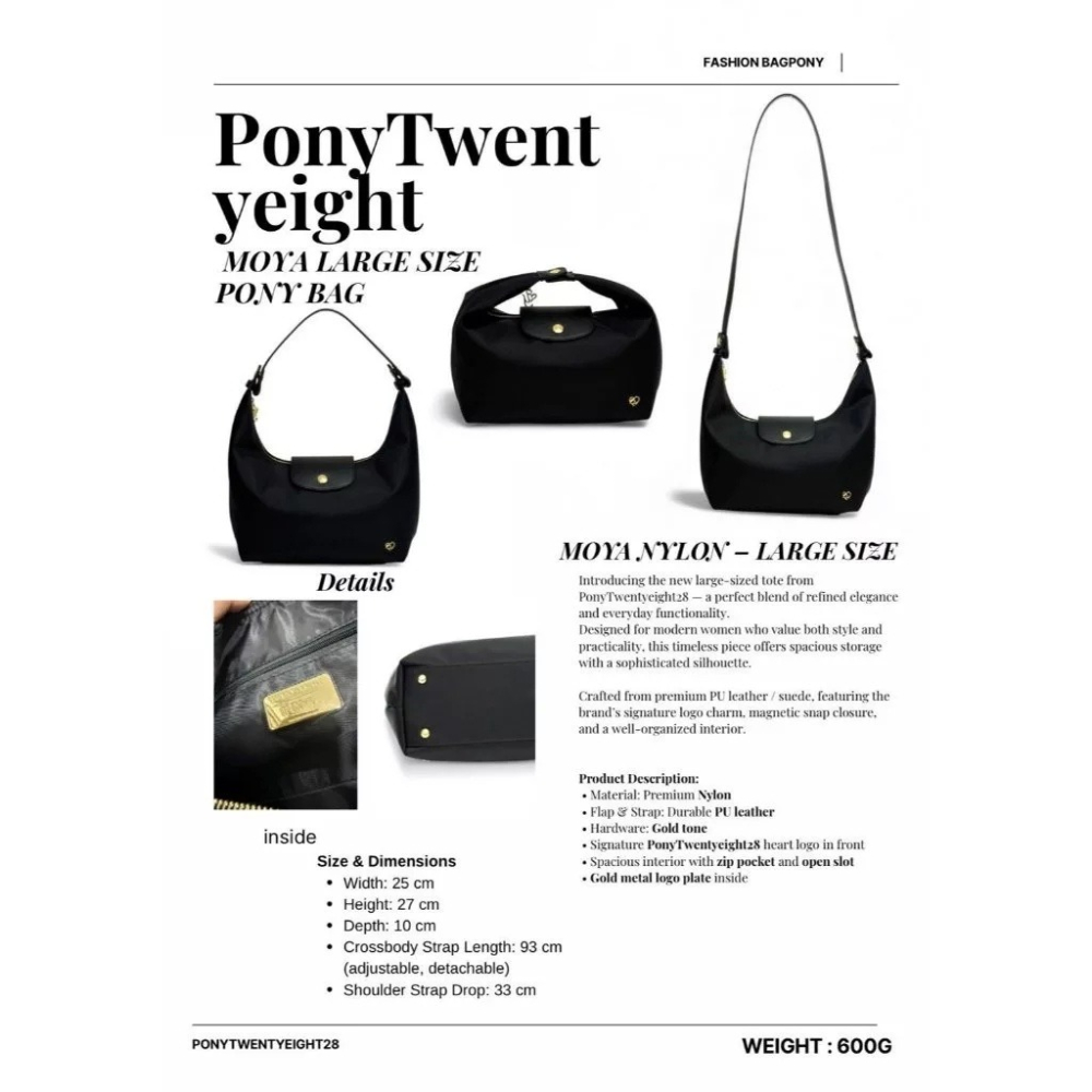 ﹝PONYPONY包×泰搶手﹞現貨 泰國PONYPONY MoYa掀蓋腋下包 大尼龍包 三用包 可手提可側背 可拆背帶-細節圖6