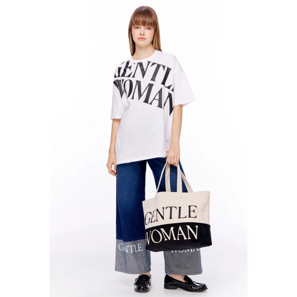 《GentlewomanX泰搶手✈️》 GW 撞色系列🆕 托特包 /燈芯絨材質 媽媽包 傭懶風包包 鬆弛感包包 黑白色-細節圖2