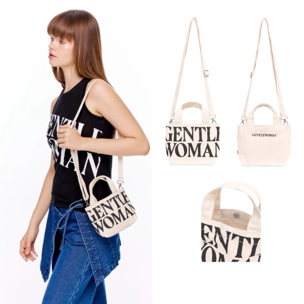 泰國GENTLEWOMAN 背帶款 迷你兩用包 附背帶可斜背 迷你托特包 經典款 黑色 白色 牛仔藍色-細節圖3