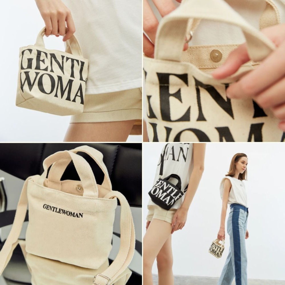 泰國GENTLEWOMAN 背帶款 迷你兩用包 附背帶可斜背 迷你托特包 經典款 黑色 白色 牛仔藍色-細節圖5