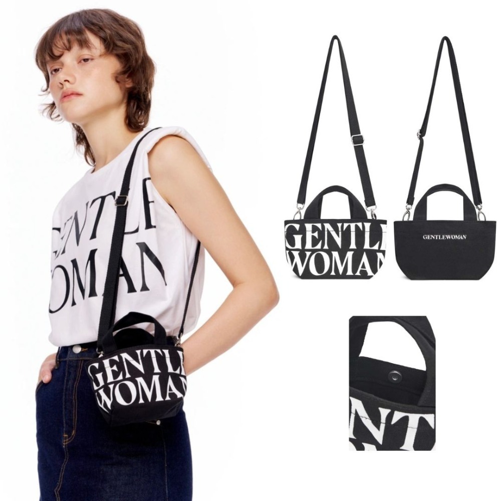 泰國GENTLEWOMAN 背帶款 迷你兩用包 附背帶可斜背 迷你托特包 經典款 黑色 白色 牛仔藍色-規格圖11