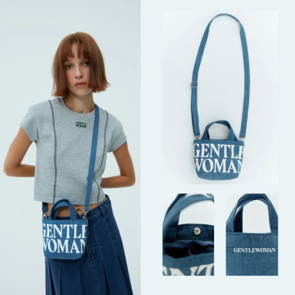 泰國GENTLEWOMAN 背帶款 迷你兩用包 附背帶可斜背 迷你托特包 經典款 黑色 白色 牛仔藍色-規格圖11