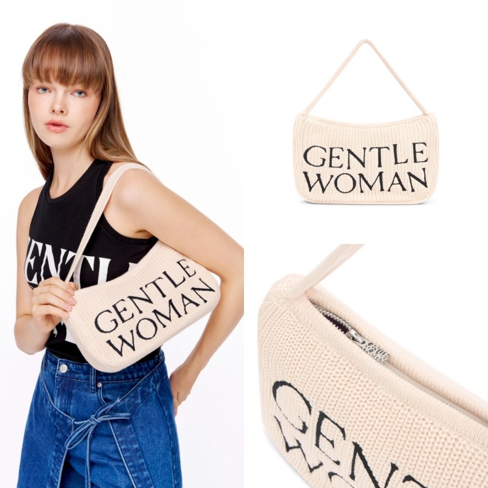 GENTLEWOMAN 針織刺繡字母腋下包 黑色 米白色 肩背包 小方包 交換禮物 GW泰國包包 流行包 針織包-細節圖2