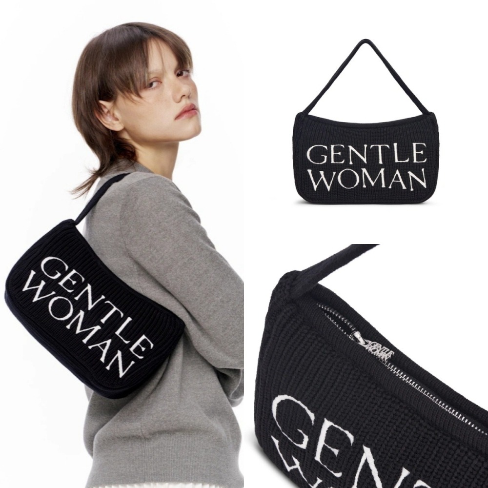 GENTLEWOMAN 針織刺繡字母腋下包 黑色 米白色 肩背包 小方包 交換禮物 GW泰國包包 流行包 針織包-細節圖3