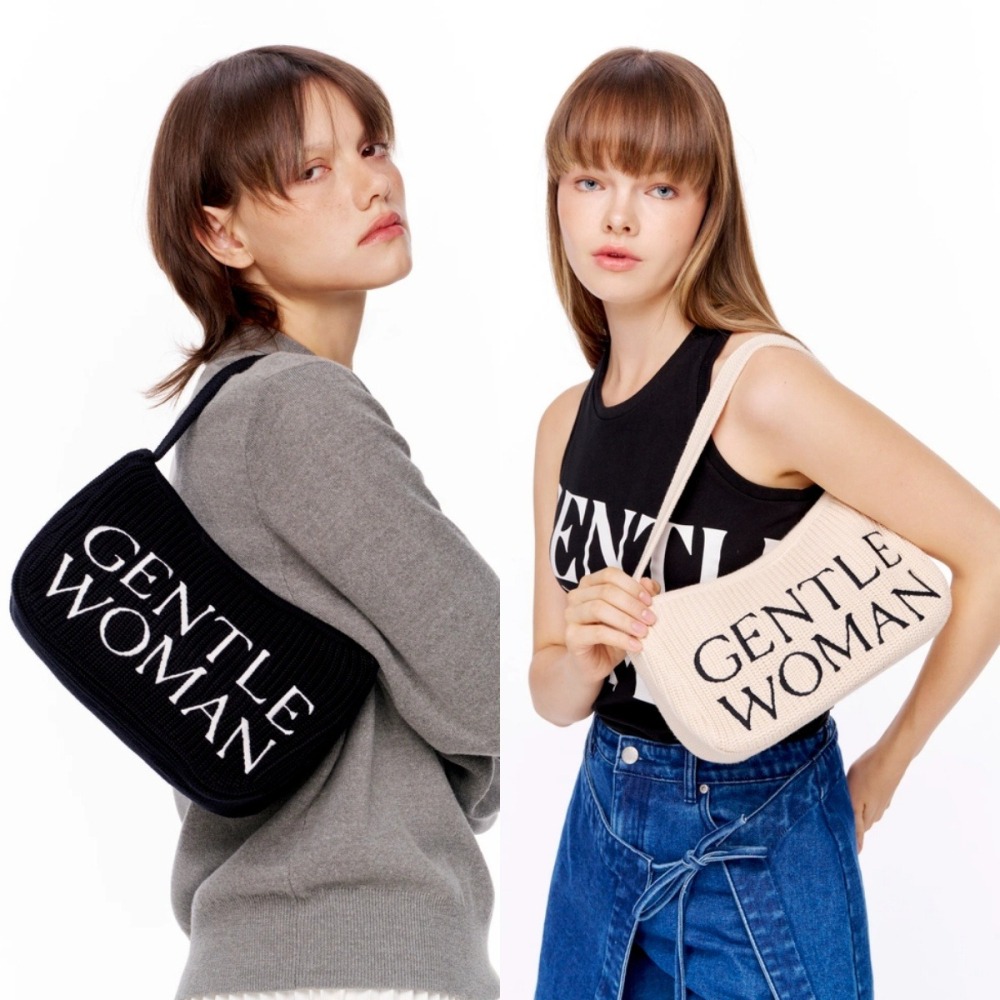 GENTLEWOMAN 針織刺繡字母腋下包 黑色 米白色 肩背包 小方包 交換禮物 GW泰國包包 流行包 針織包-細節圖4