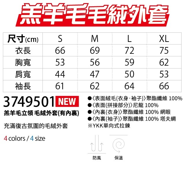 日本】原廠授權立即出貨】UA 7495 United Athle 羔羊毛 立領 毛絨外套 防風外套 休閒外套 復古外套-細節圖7