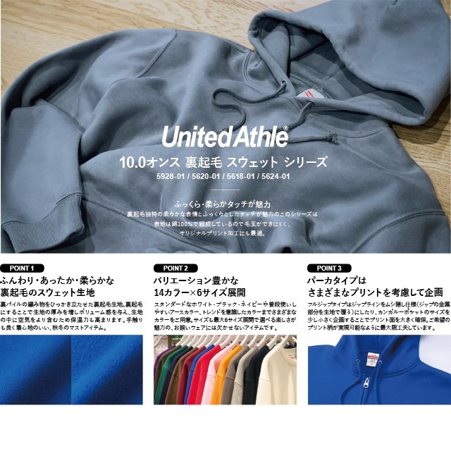 【UA】【原廠經銷】日本United Athle 內刷毛 連帽T恤 UA 35618 10oz 厚磅 重磅 連帽大學T-細節圖2