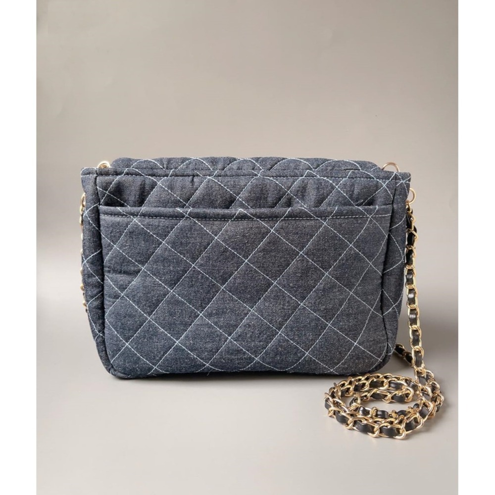 小香風菱格紋牛仔包/藍線/紅線-細節圖5