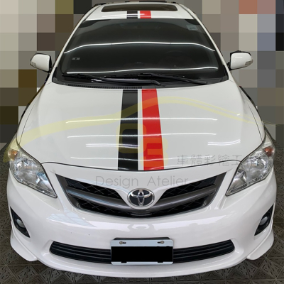 C3車體彩繪工作室 引擎 蓋 車身 貼紙 造型 彩繪 黑紅 雙線 雙色 拉線 sport 車身膜 車標貼 汽車 運動
