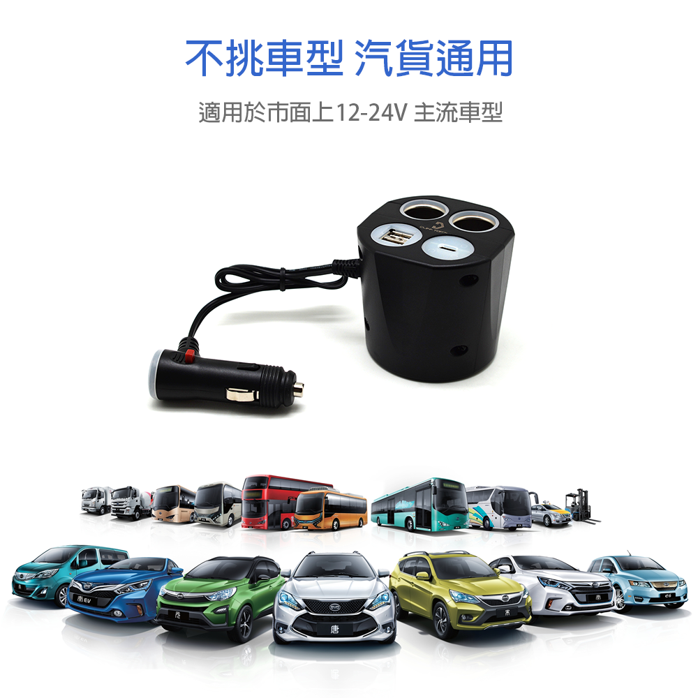 台灣製 Cliff Top 34W USB Type-C + USB A 車用杯式四孔充電器 雙孔輸出 點菸孔-細節圖3