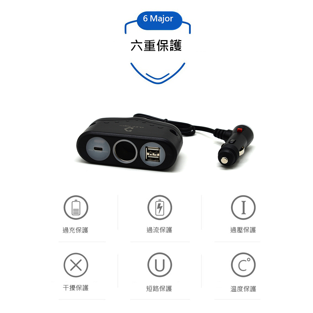 台灣製 Cliff Top USB Type-C + USB A + 點菸器 車用充電器 雙孔輸出 快充充電器 車充-細節圖2