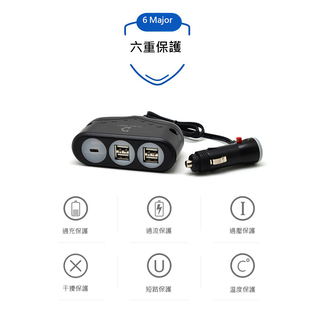 台灣製 Cliff Top 51W USB-C + USB A 車用充電器 雙孔輸出 快充充電器 點菸孔 車充-細節圖2