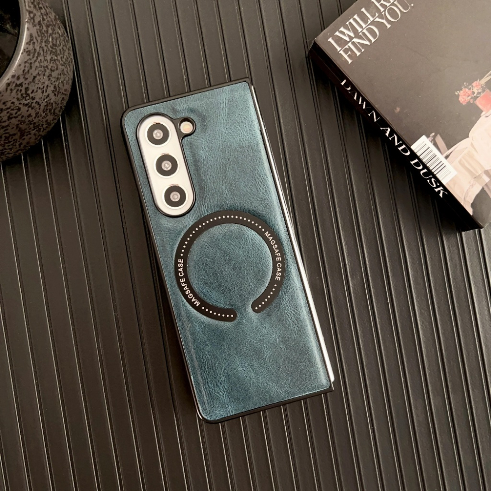 三星 Galaxy Z Fold5 皮革手機殼 MagSafe 磁吸手機殼 皮質絨毛 防摔 折疊屏 防汗防污-細節圖4