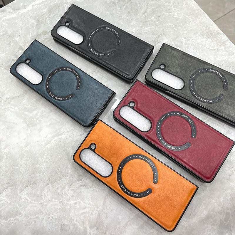三星 Galaxy Z Fold5 皮革手機殼 MagSafe 磁吸手機殼 皮質絨毛 防摔 折疊屏 防汗防污-細節圖8