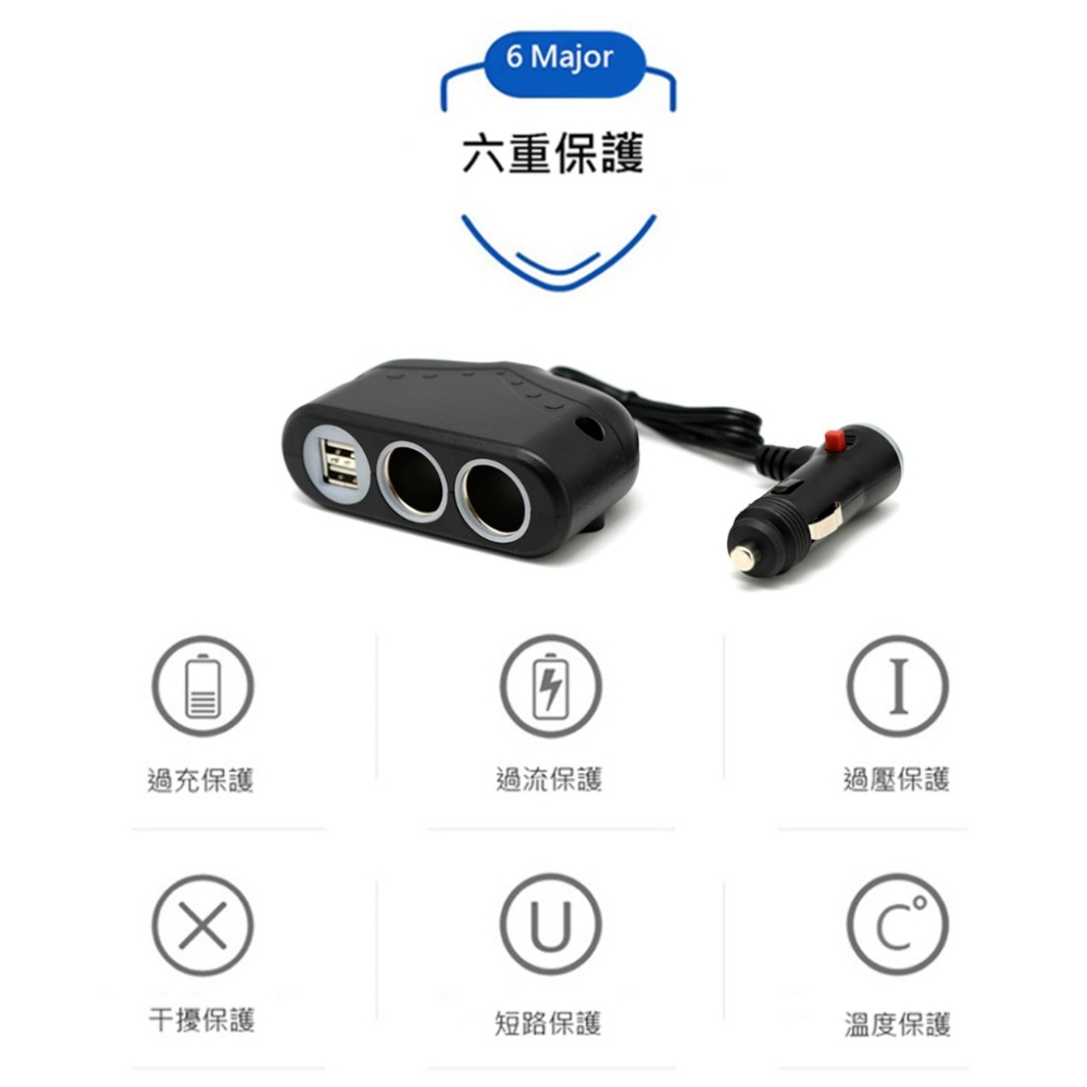 台灣製 Cliff Top 3.3A 三孔車用充電器 車用快充 車充 車用擴充 (2孔高速USB + 2孔點菸器插座)-細節圖2