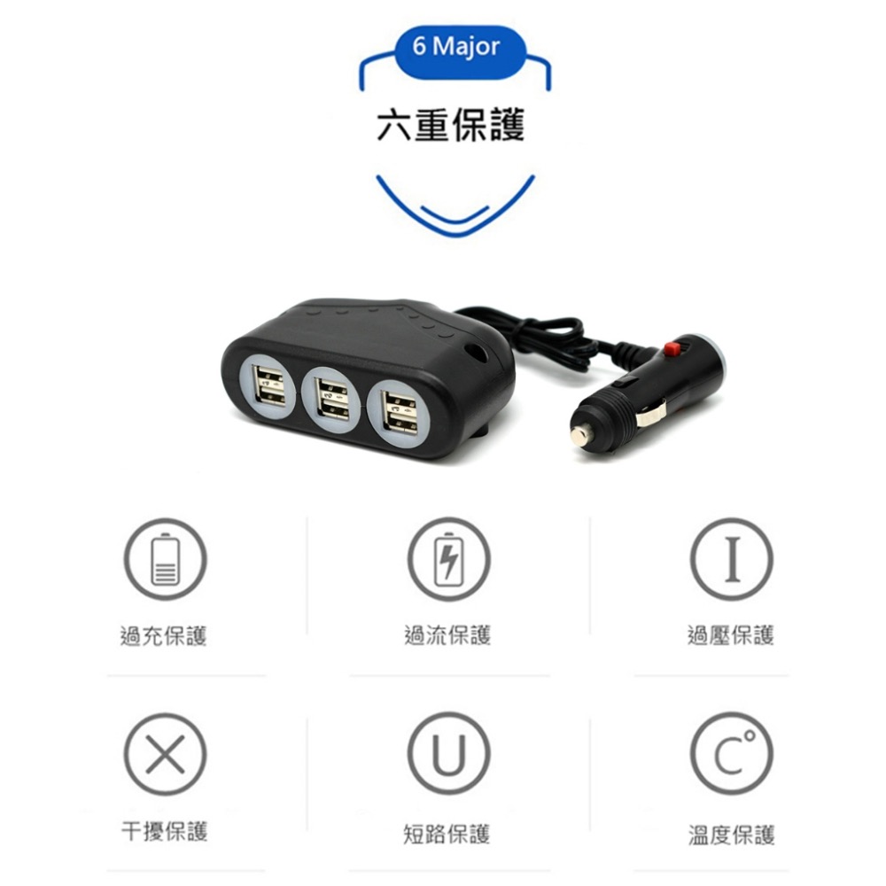 台灣製 Cliff Top 9.9A 車充 充電器 點煙器擴充 車用快充 車用 車充 (6孔高速USB)-細節圖3