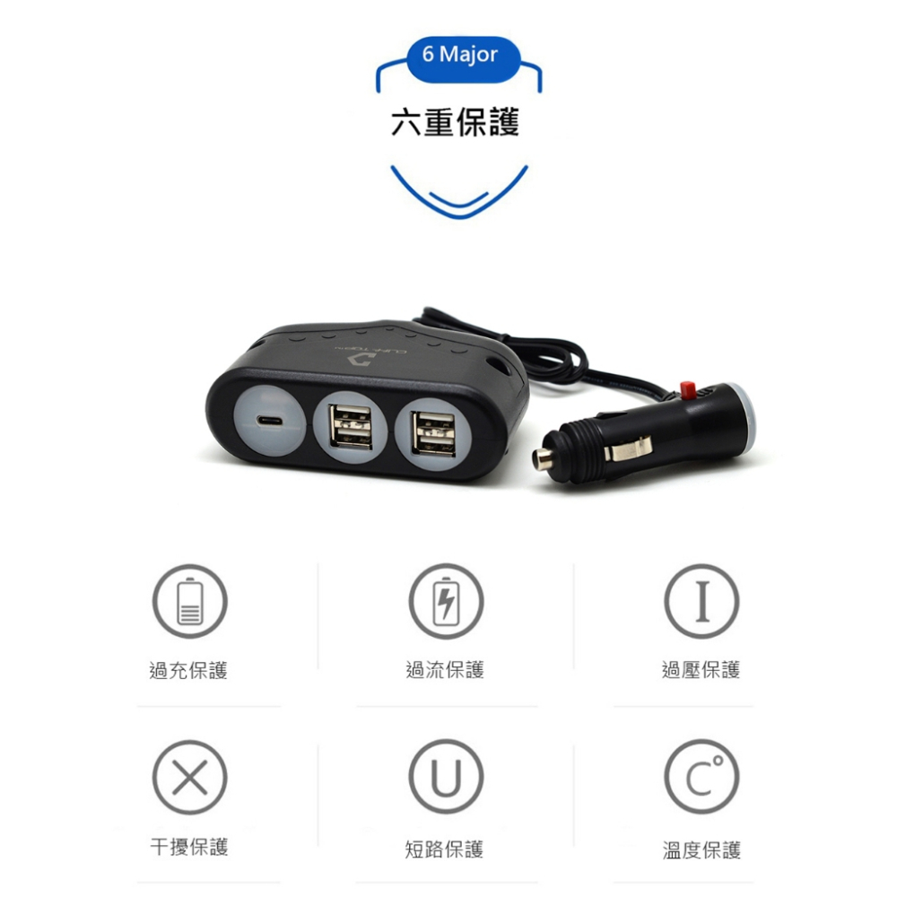 台灣製 Cliff Top 車充 充電器 點煙器擴充 51W USB-C + USB A 車用 車充 Type C-細節圖4