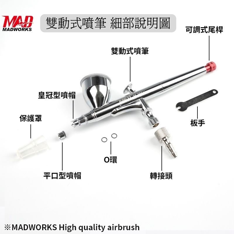 【工匠模型】MADWORKS 雙動式 噴筆 0.2mm 0.3mm 0.5mm 噴槍-細節圖2