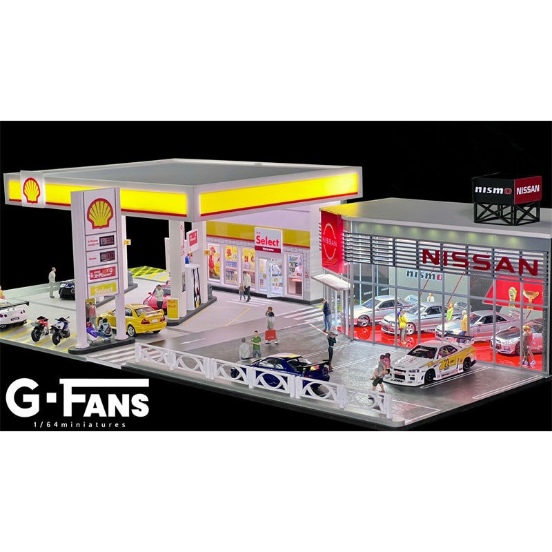 【工匠模型】G FANS 1/64 微縮場景 NISSAN展廳 殼牌加油站 shell 場景模型-細節圖2