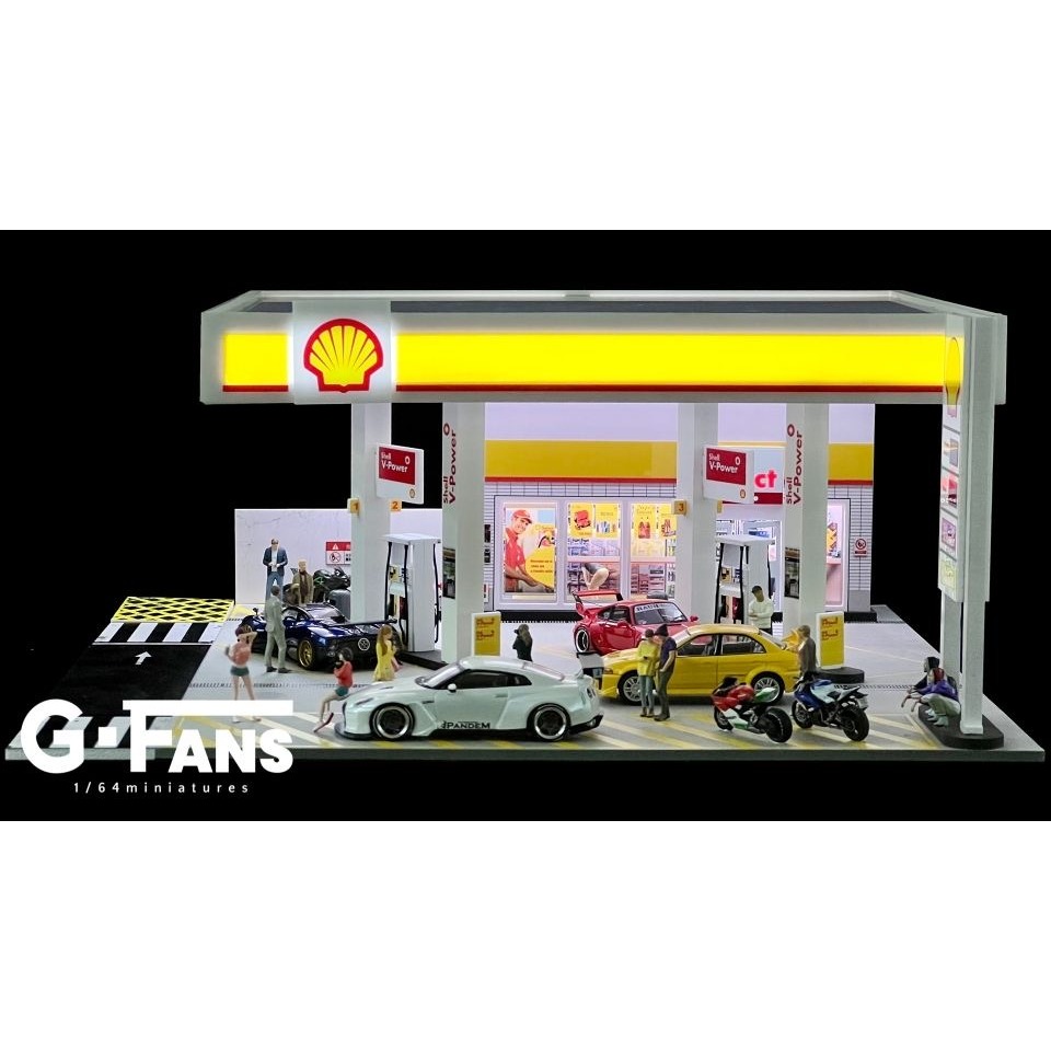 【工匠模型】G FANS 1/64 微縮場景 NISSAN展廳 殼牌加油站 shell 場景模型-細節圖5