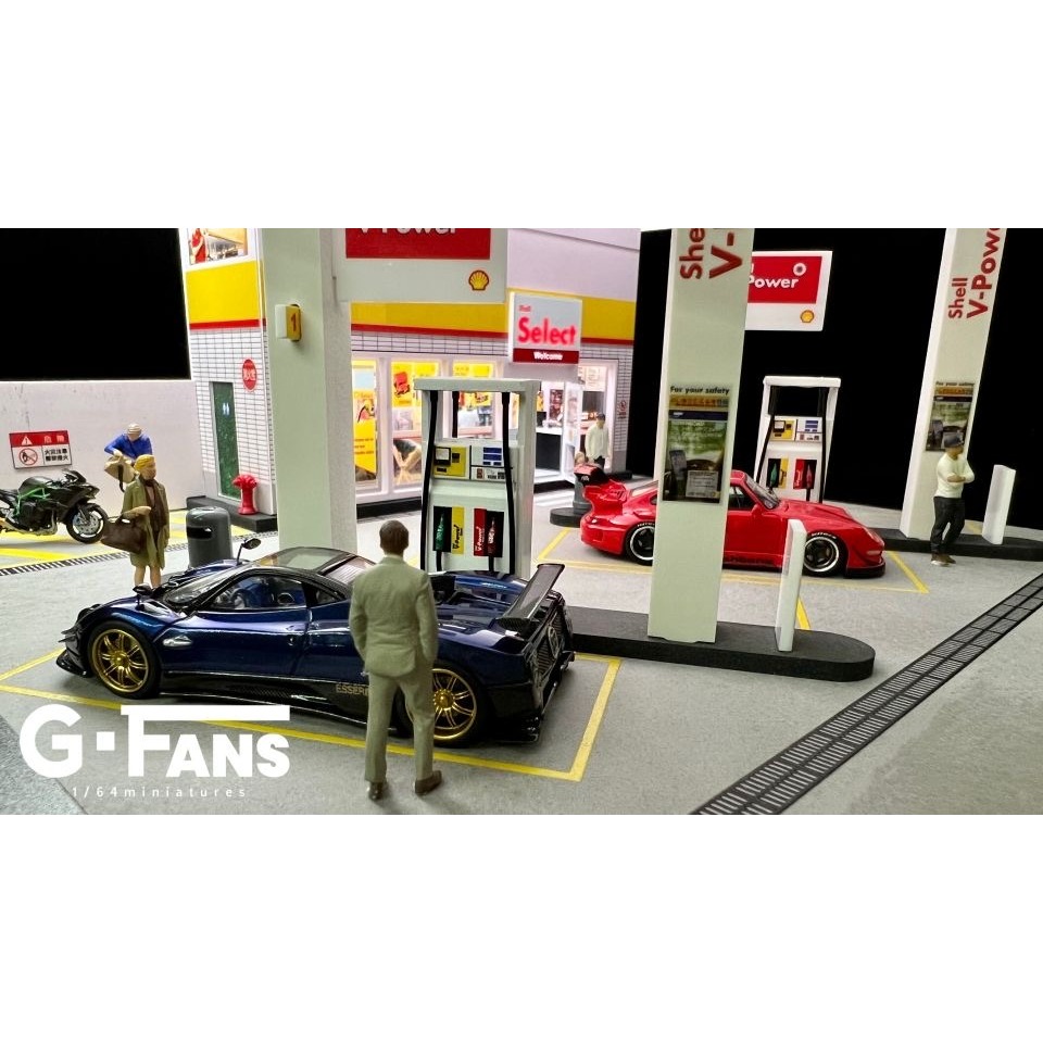 【工匠模型】G FANS 1/64 微縮場景 NISSAN展廳 殼牌加油站 shell 場景模型-細節圖6