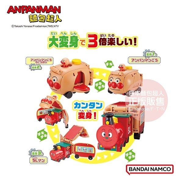 正版授權 ANPANMAN 麵包超人 車車大變身！飛行型態～麵包超人號和SL人 嬰幼兒玩具 COCOS AN1000-細節圖2
