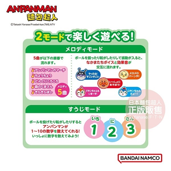 正版授權 ANPANMAN 麵包超人 軟軟彈彈音樂球 嬰幼兒玩具 COCOS AN1000-細節圖5