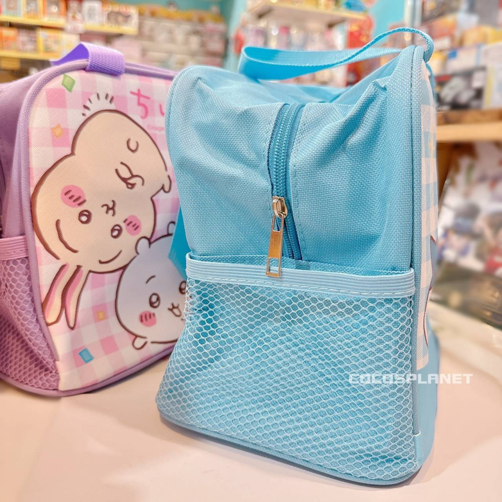 正版 吉伊卡哇 紫色 雙網便當袋 手提袋 收納袋 餐袋 午餐袋 兒童餐袋 便當袋 兩側可放水壺 COCOS DK280-細節圖3