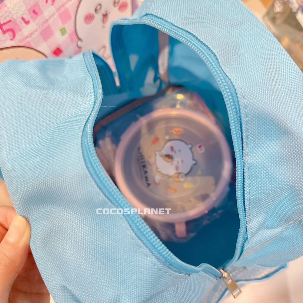 正版 吉伊卡哇 紫色 雙網便當袋 手提袋 收納袋 餐袋 午餐袋 兒童餐袋 便當袋 兩側可放水壺 COCOS DK280-細節圖4