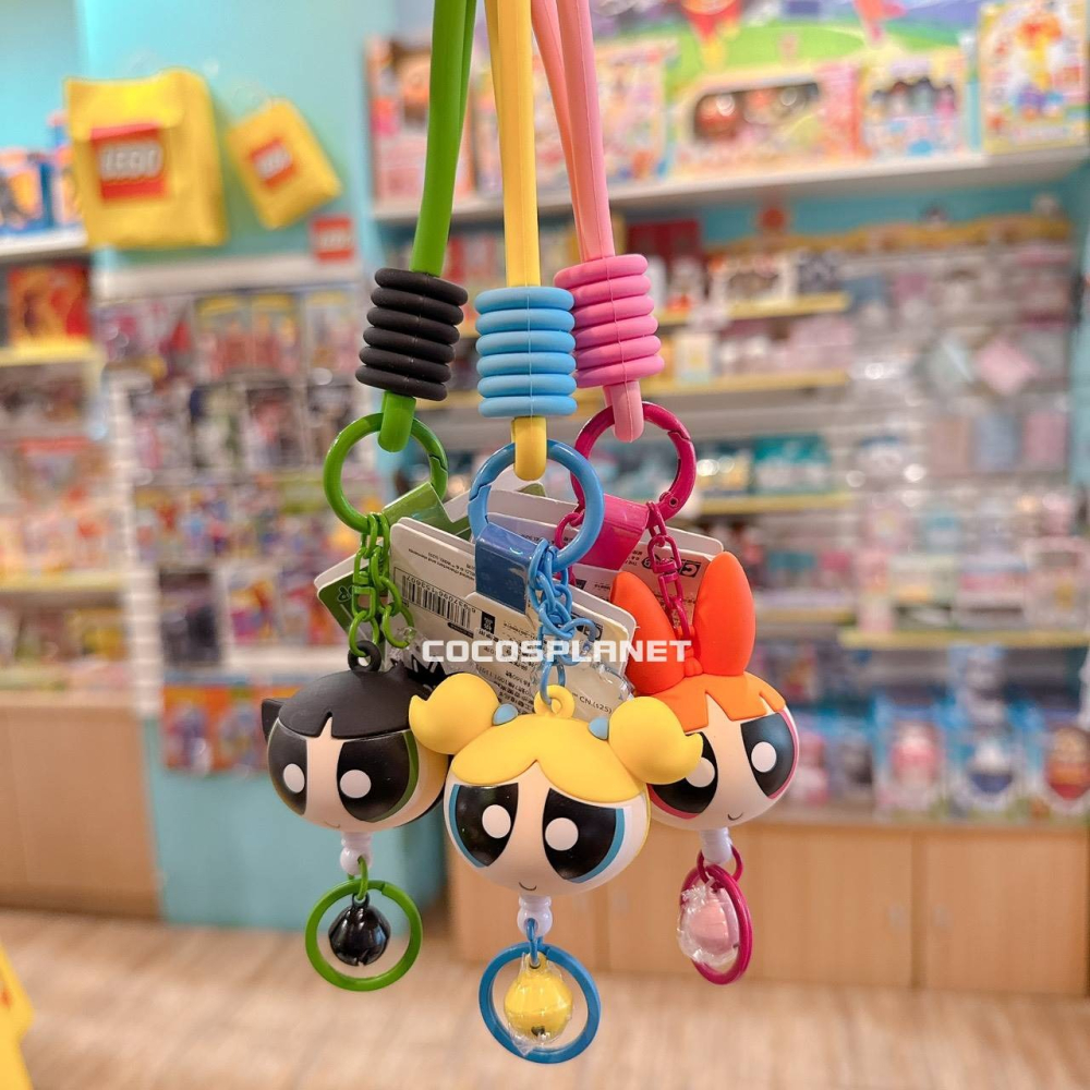 飛天小女警 花花 軟膠公仔掛繩 可伸縮 手掛繩 車鑰匙 鈴鐺 背包吊飾 鑰匙圈 吊飾 COCOS LL046-細節圖2