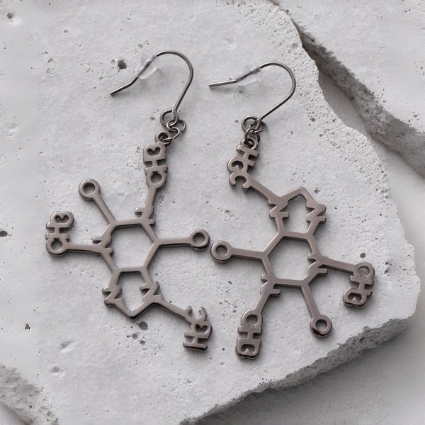 🇯🇵日本 gargle 科學系列:化學式造型耳環 針式、夾式 耳夾 耳飾 血清素 腎上腺素 咖啡因 多巴胺-細節圖2