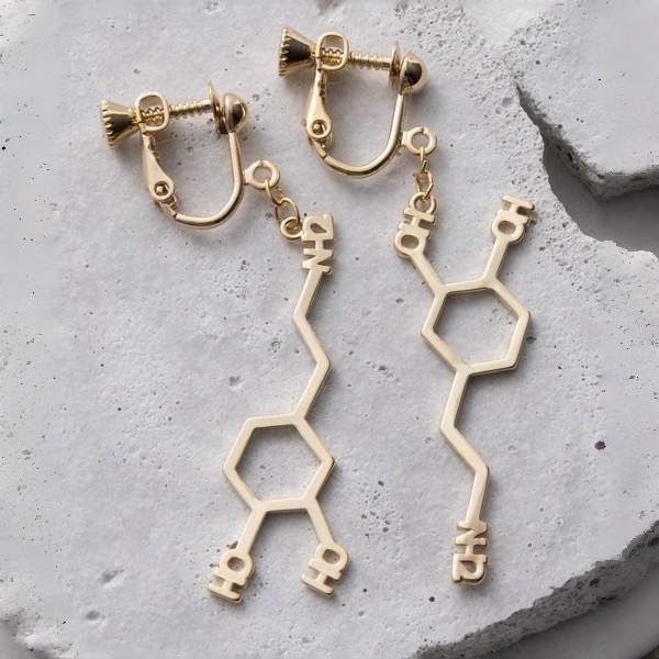 🇯🇵日本 gargle 科學系列:化學式造型耳環 針式、夾式 耳夾 耳飾 血清素 腎上腺素 咖啡因 多巴胺-細節圖3