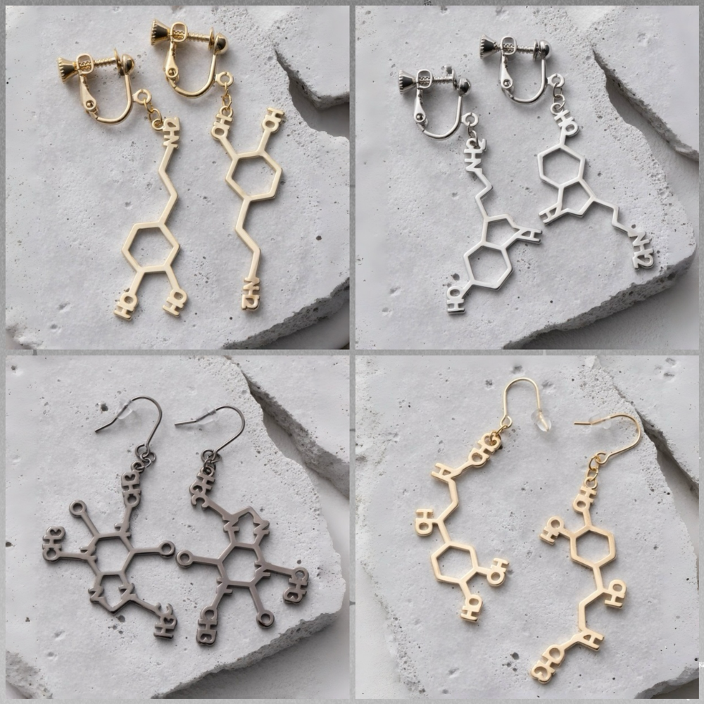 🇯🇵日本 gargle 科學系列:化學式造型耳環 針式、夾式 耳夾 耳飾 血清素 腎上腺素 咖啡因 多巴胺-細節圖4