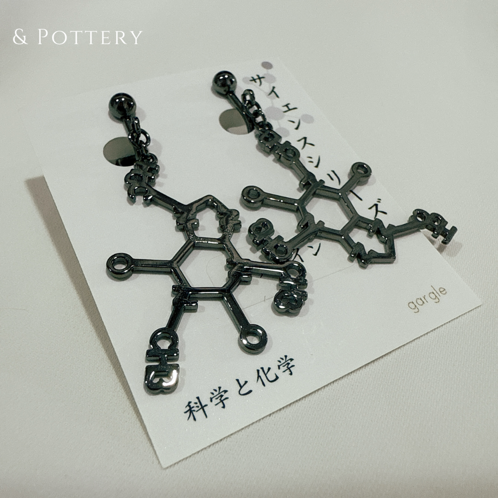 🇯🇵日本 gargle 科學系列:化學式造型耳環 針式、夾式 耳夾 耳飾 血清素 腎上腺素 咖啡因 多巴胺 維他命C-細節圖10