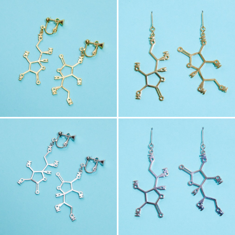 🇯🇵日本 gargle 科學系列:化學式造型耳環 針式、夾式 耳夾 耳飾 血清素 腎上腺素 咖啡因 多巴胺-規格圖10