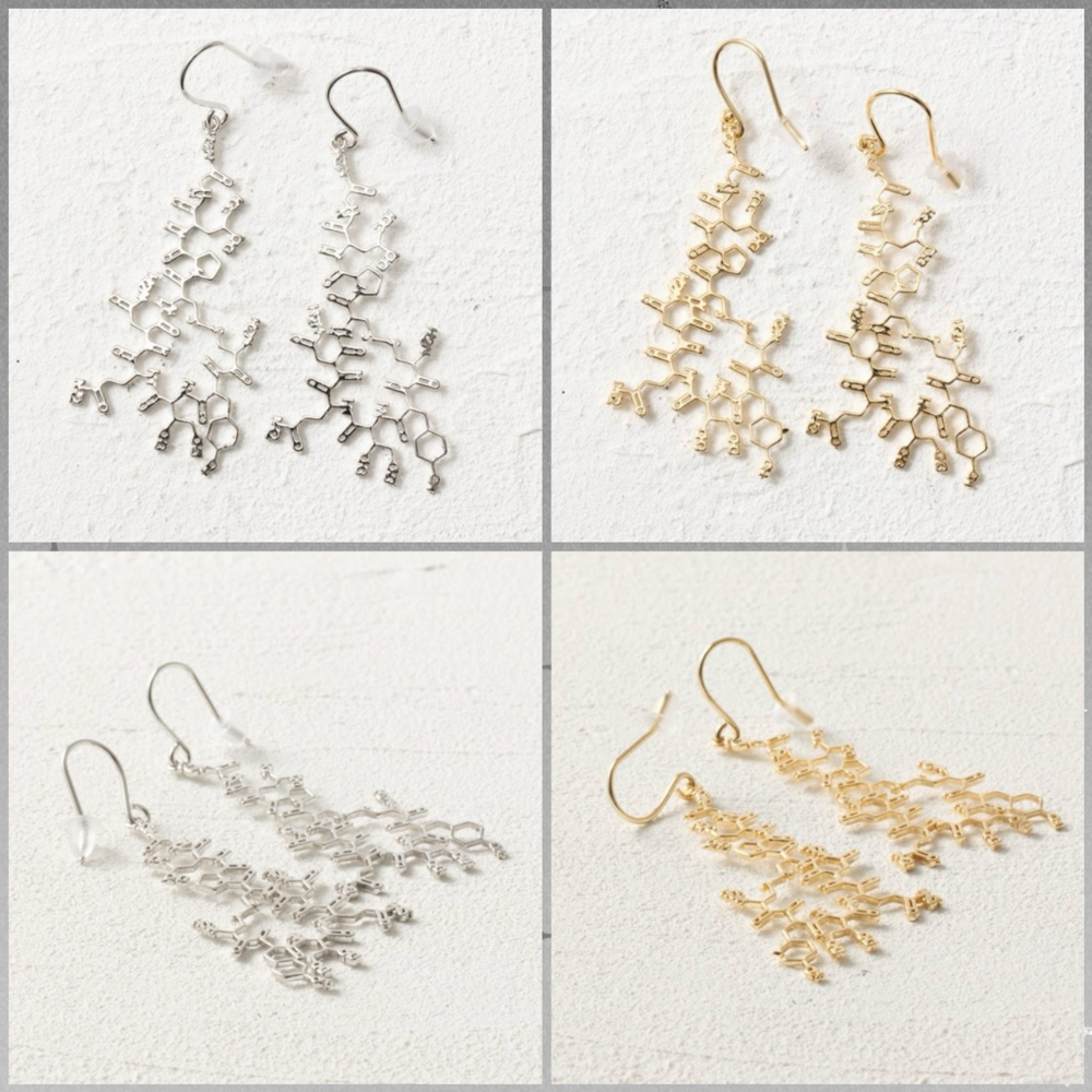 🇯🇵日本 gargle 科學系列:化學式造型耳環 針式、夾式 耳夾 耳飾 血清素 腎上腺素 咖啡因 多巴胺-規格圖10