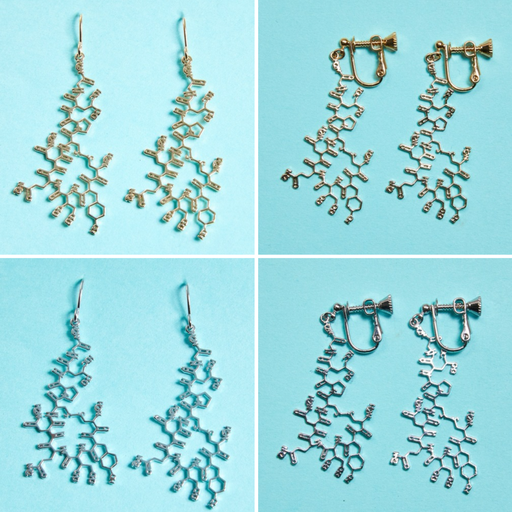 🇯🇵日本 gargle 科學系列:化學式造型耳環 針式、夾式 耳夾 耳飾 血清素 腎上腺素 咖啡因 多巴胺-規格圖10