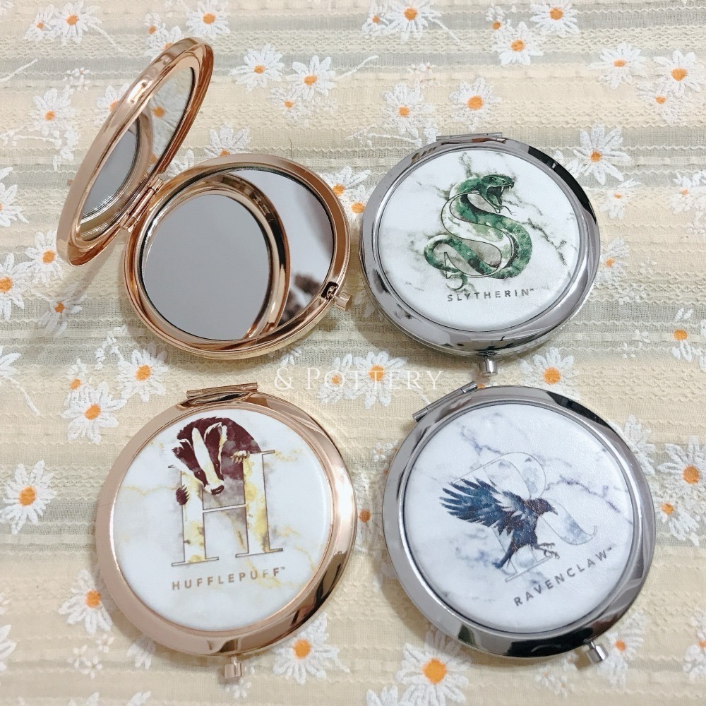 🔥現貨⚡哈利波特影城 學院象徵大理石紋皮革金屬隨身鏡 化妝鏡 摺疊鏡 小鏡子 Harry Potter-細節圖2