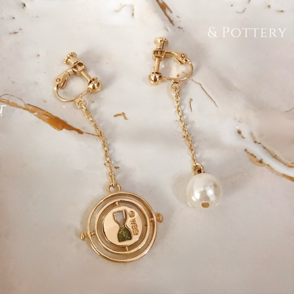 🇯🇵日本 Mahou Dokoro 時光器耳環 針式、夾式 耳夾 耳釘 哈利波特 Harry Potter-規格圖3